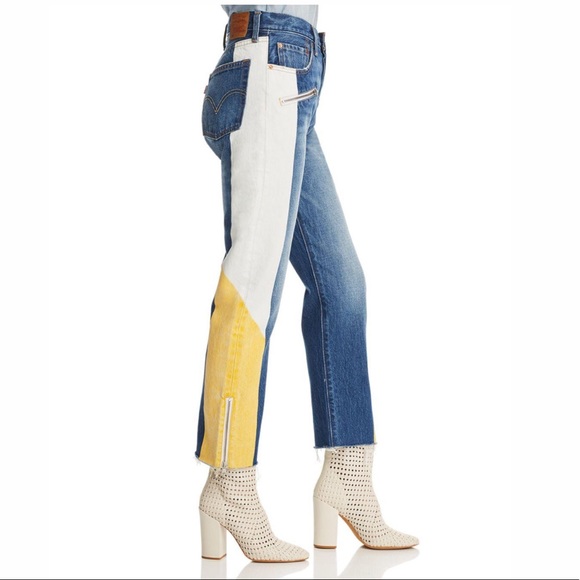 Levi’s 501 high rise moto jeans in show teeth size 30 yellow and white NWT - Picture 2 of 5